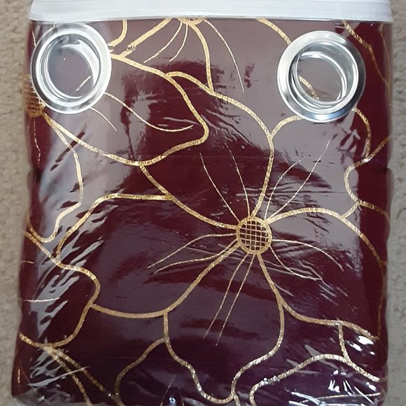 Sheer Curtains - Burgundy 2 piece curtain set - Burgundy with Gold - Picture 4 of 4